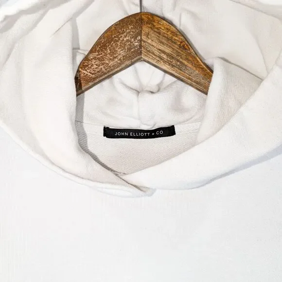 JOHN ELLIOTT Men's Cotton Hooded Villain Sweatshirt in White terry sz 0